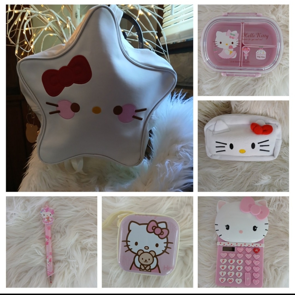 Hello Kitty Star-Shaped Kids Bag - White and Pink with accessories
